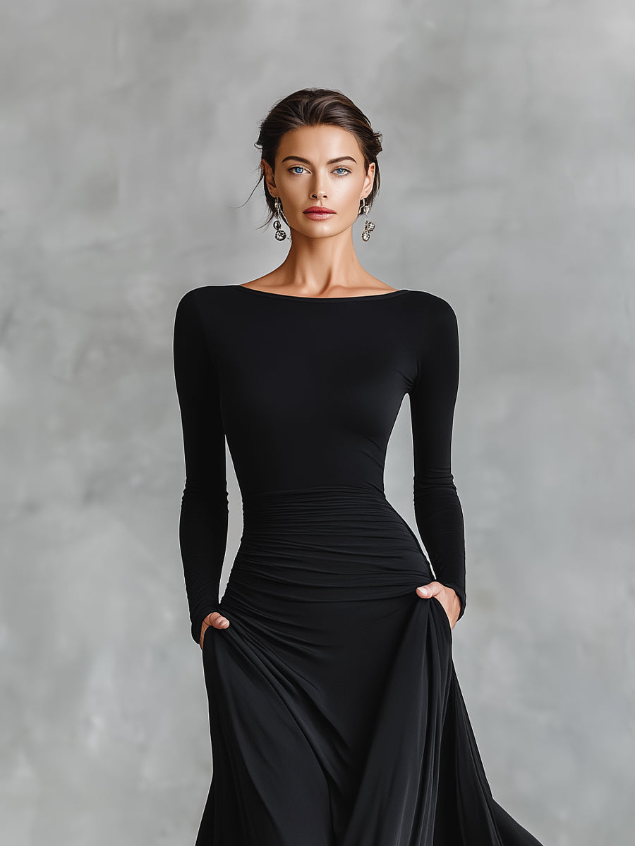 Diletta - Elegante abito lungo con pieghe fluide