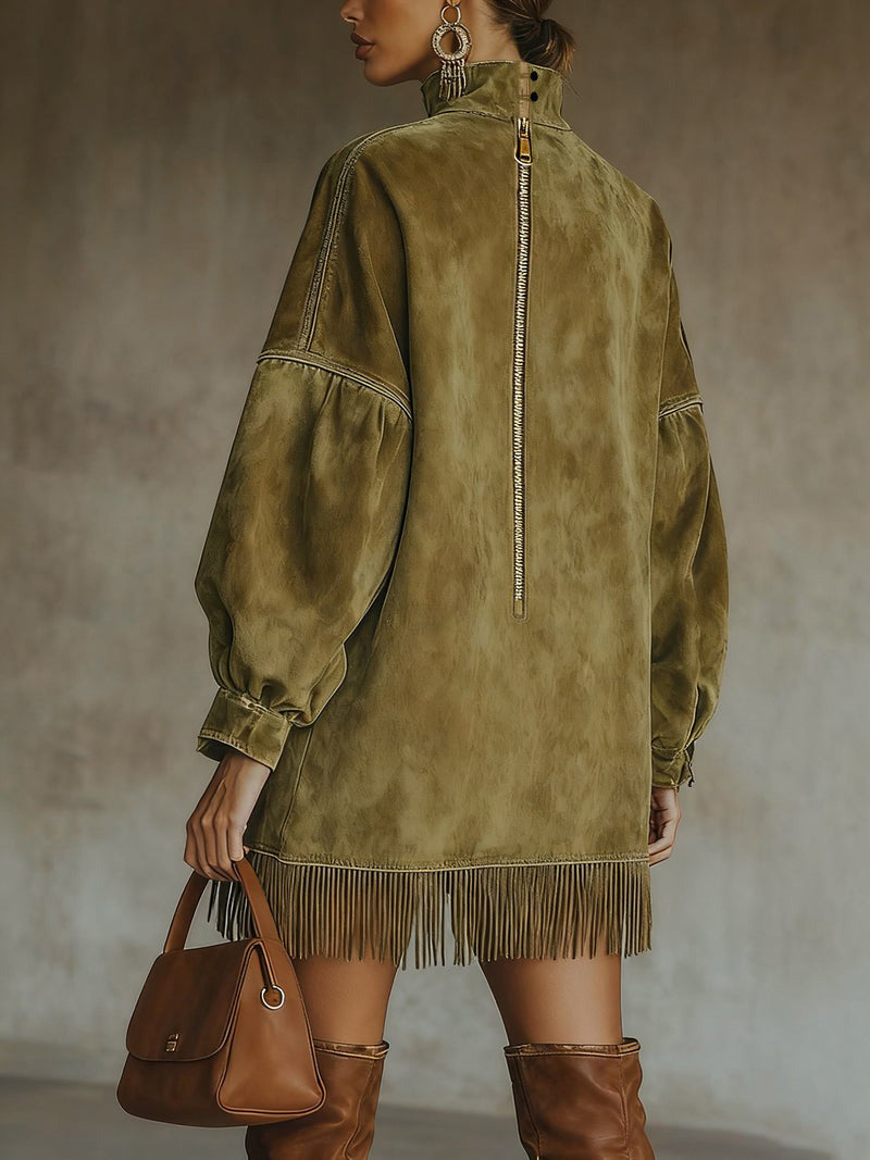 Robe oversize effet daim avec franges