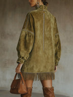 Robe oversize effet daim avec franges