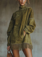 Robe oversize effet daim avec franges