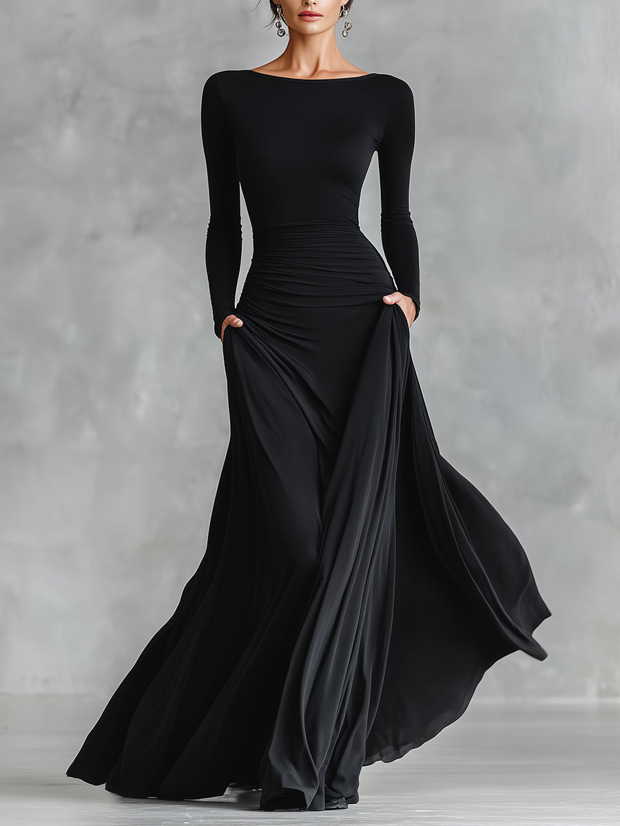 Diletta - Elegante abito lungo con pieghe fluide