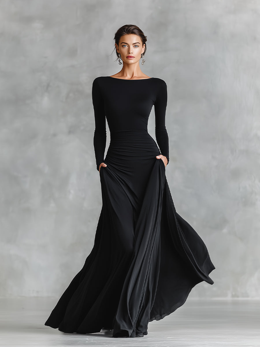 Diletta - Elegante abito lungo con pieghe fluide