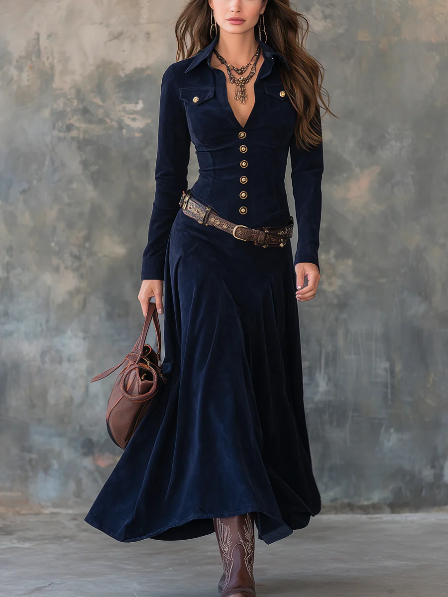 Robe Longue Effet Daim Luxe – Ceinture Incluse