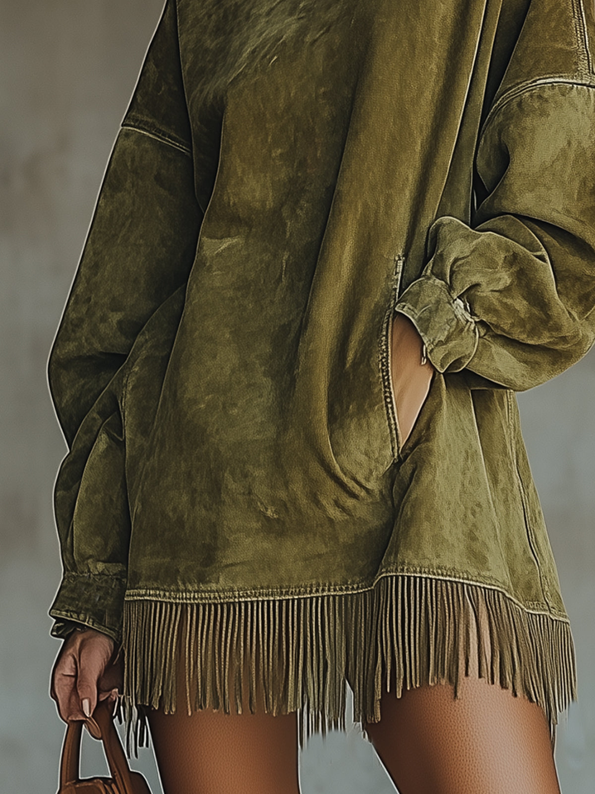 Robe oversize effet daim avec franges