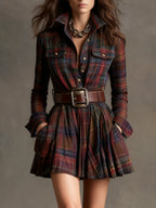 Robe mini vintage à carreaux avec taille marquée - ceinture incluse
